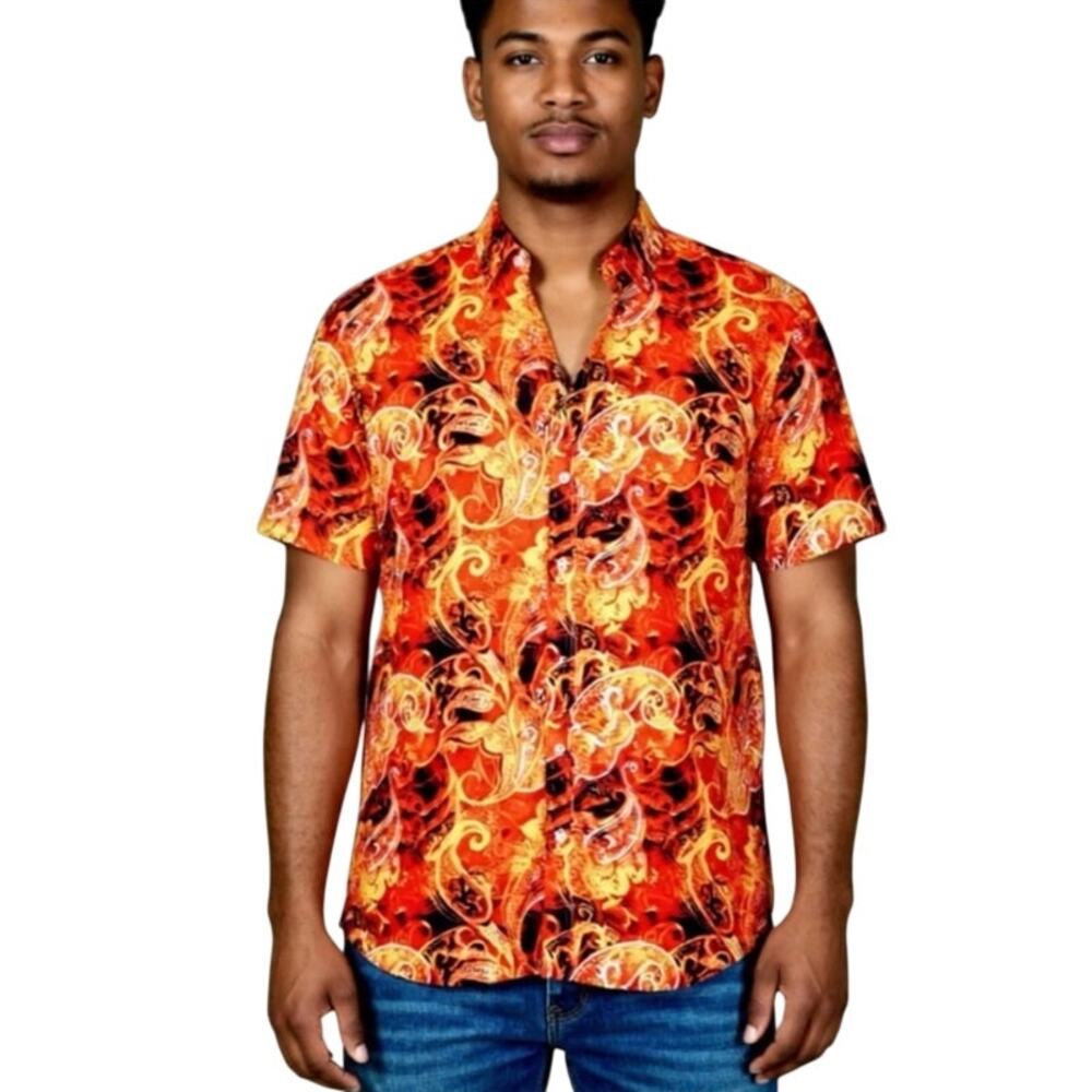 Daniel Cremieux Short Sleeve Shirt TALL XLT Stretch Orange Paisley NWT